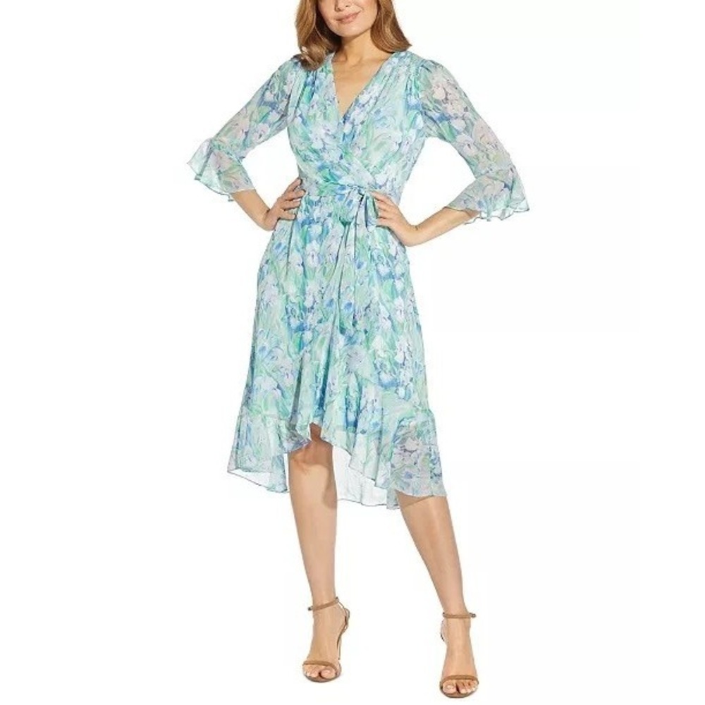 Adrianna Papell Printed Chiffon Wrap Dress / Size 2 / BRAND NEW / NWT / MSRP 169